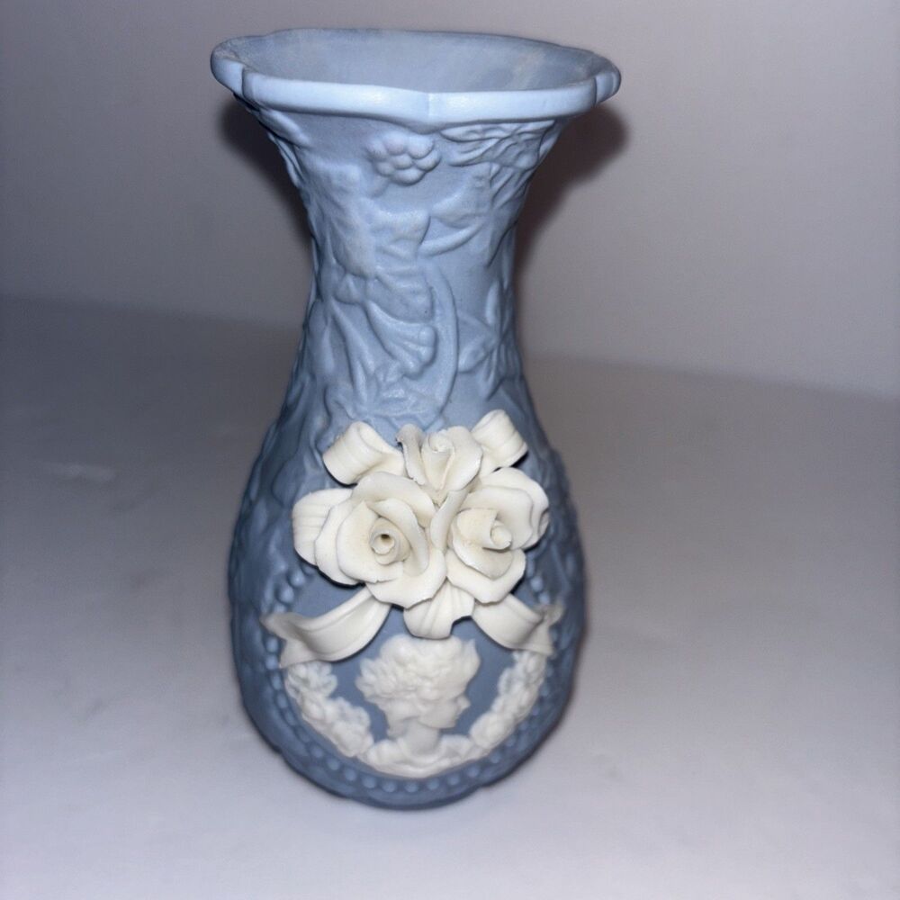 Blue Bisque Base with White Cameo